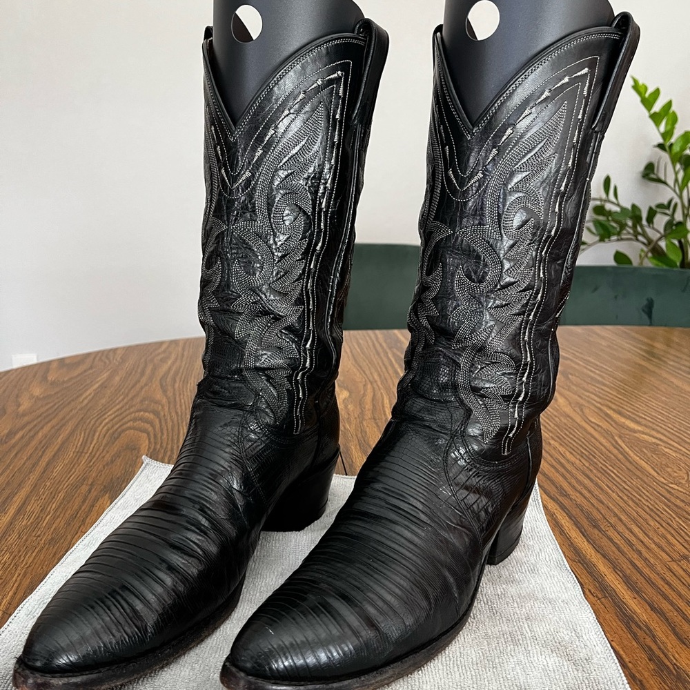 Dan Post Exotic Lizard Black Cowboy Boots